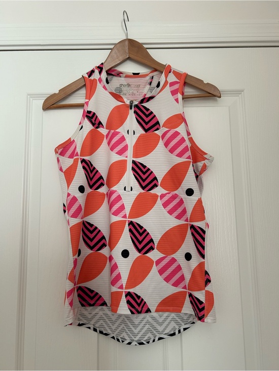 SheBeest Tops - shebeest Sleeveless Zip Tank in Orange, Pink & Black Leaf Pattern